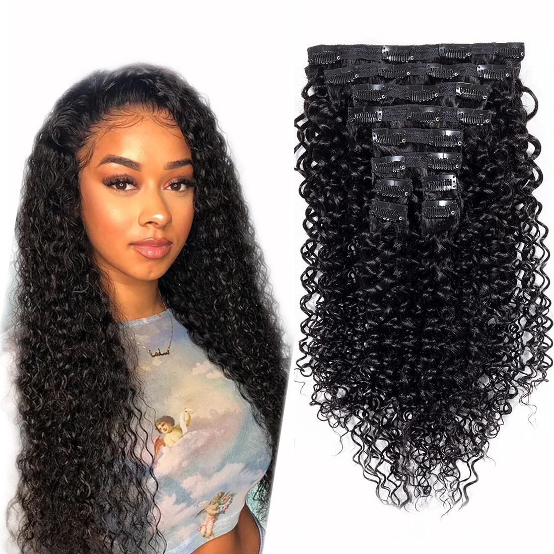 Kinky Curly Clip in Hair Extensions for Black Women